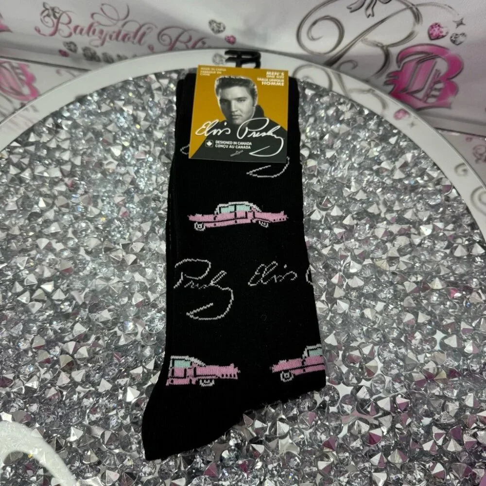Elvis Presley socks pink Cadillac car Black and Pink Men's Casual Socks NEW